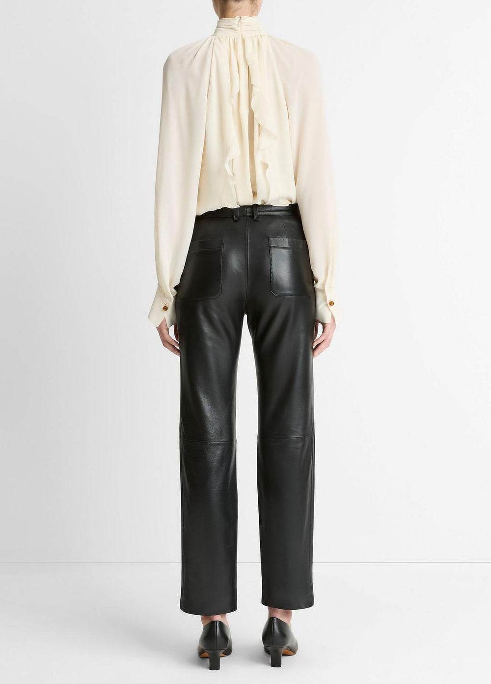 Leather Straight-Leg Trouser in Trousers - BLACK