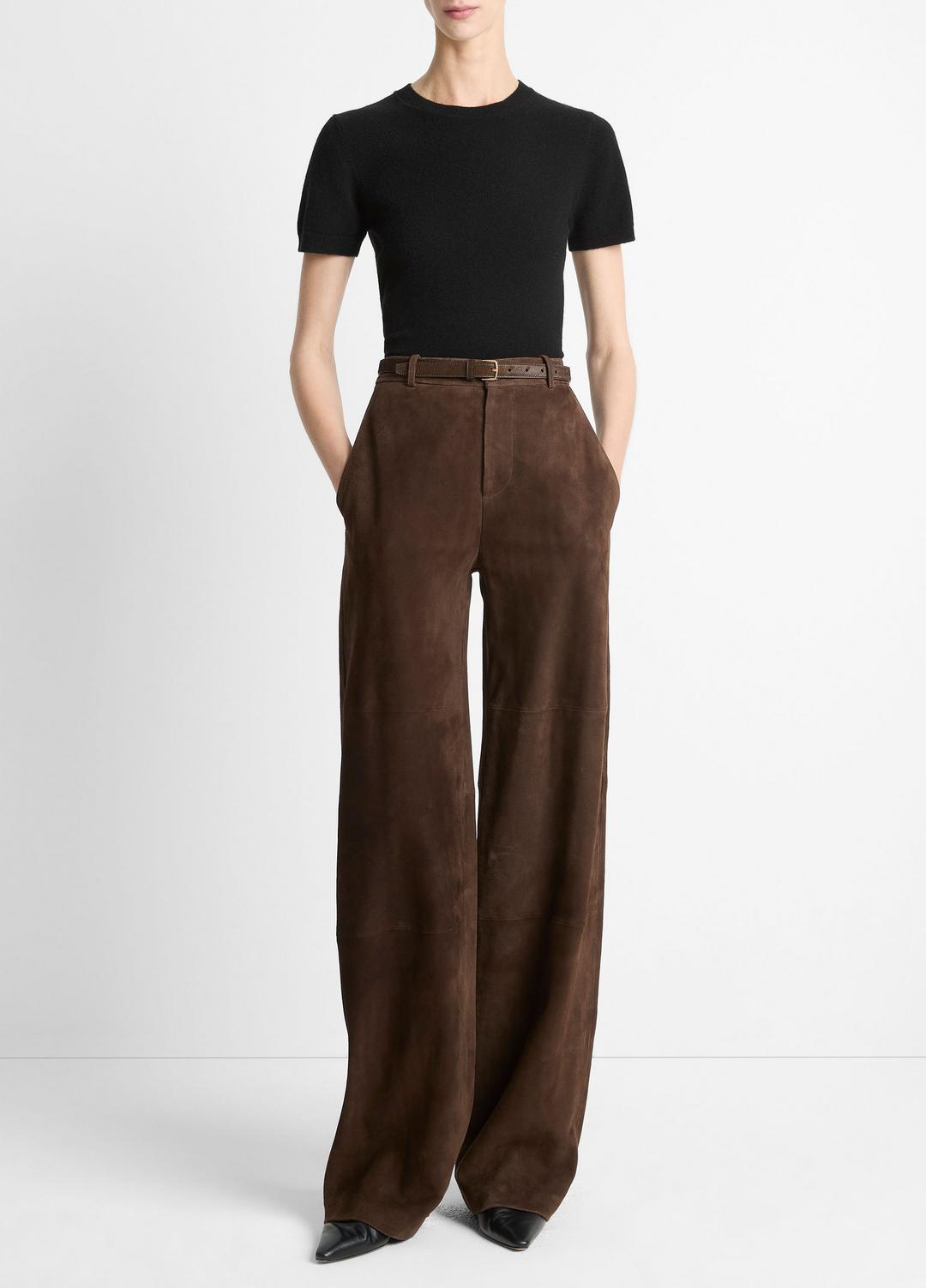 Suede Mid-Rise Trouser in Trousers - DEEP ESPRESSO