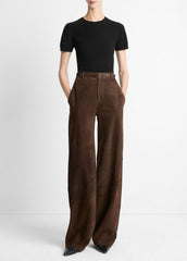 Suede Mid-Rise Trouser in Trousers - DEEP ESPRESSO