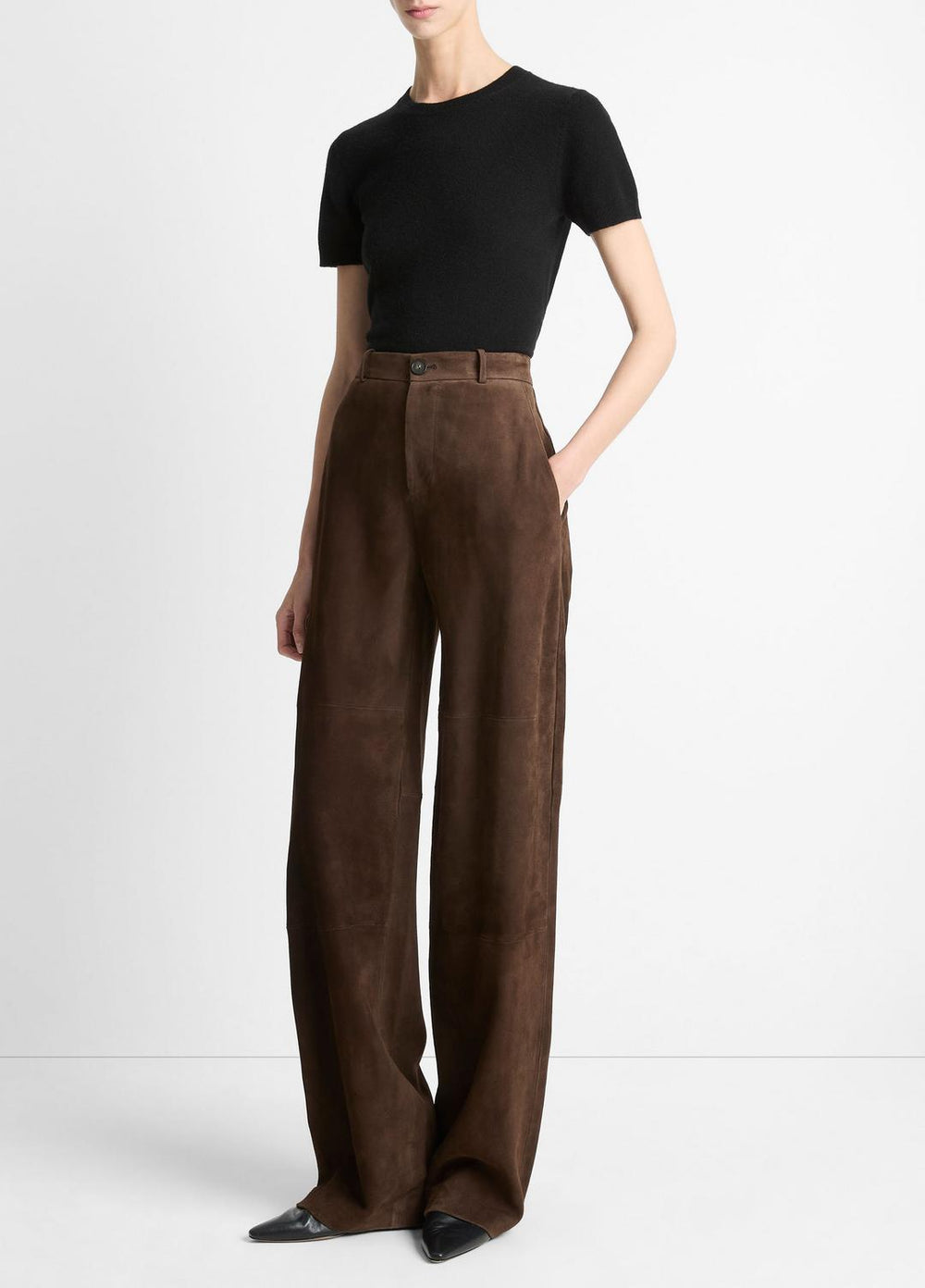 Suede Mid-Rise Trouser in Trousers - DEEP ESPRESSO