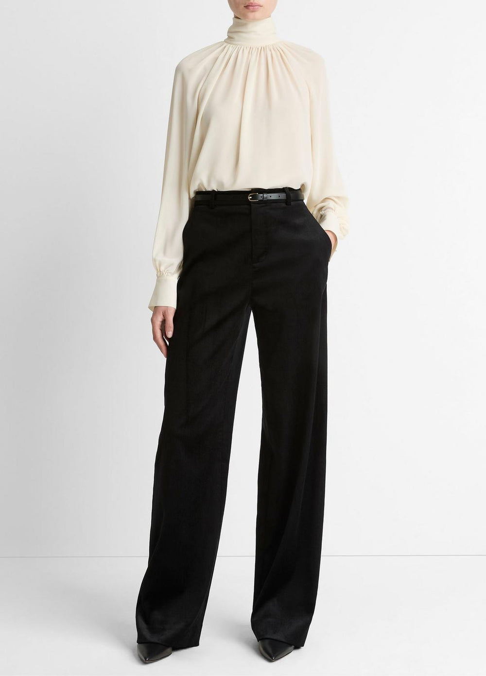 Italian Velvet High-Waist Wide-Leg Trouser in Wide Leg - BLACK