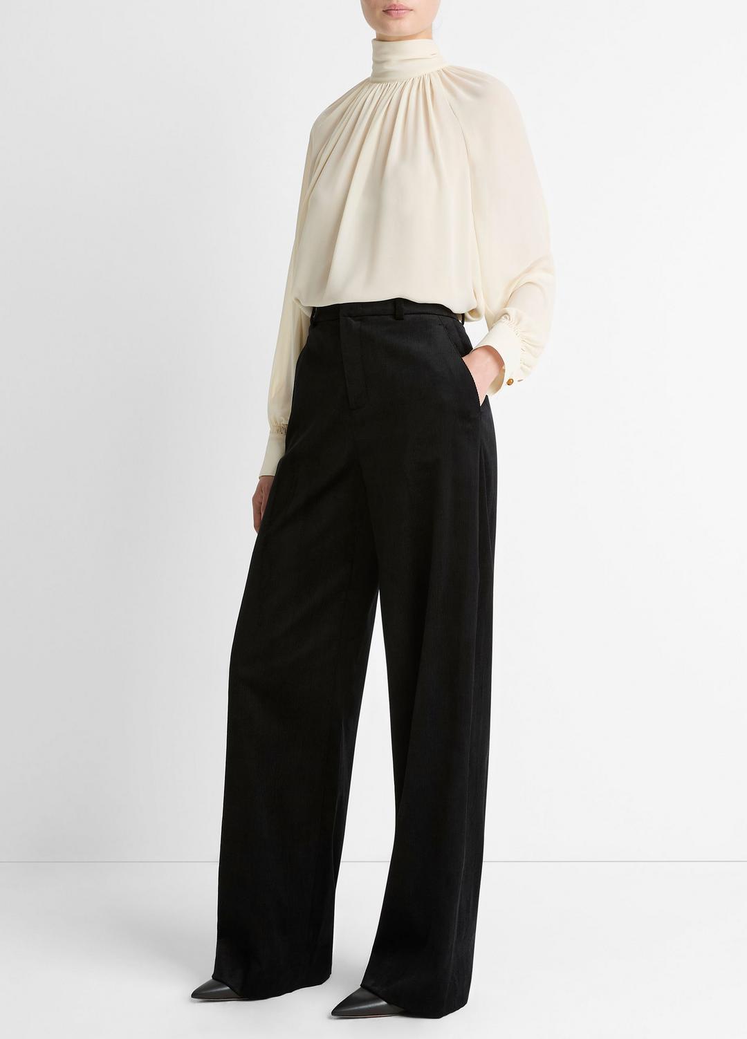 Italian Velvet High-Waist Wide-Leg Trouser in Wide Leg - BLACK