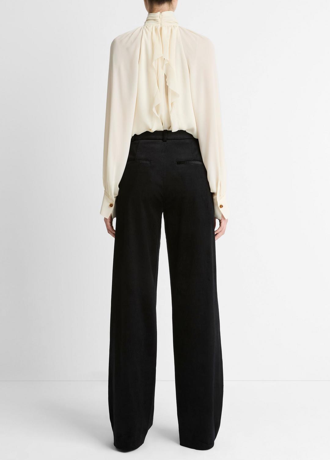 Italian Velvet High-Waist Wide-Leg Trouser in Wide Leg - BLACK