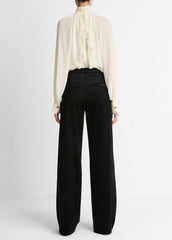 Italian Velvet High-Waist Wide-Leg Trouser in Wide Leg - BLACK