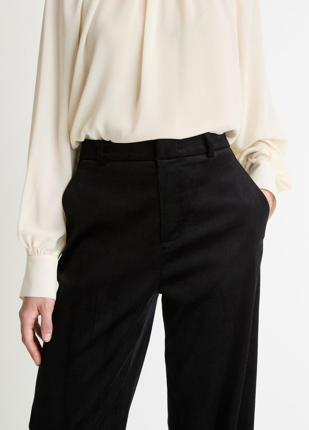 Italian Velvet High-Waist Wide-Leg Trouser in Wide Leg - BLACK