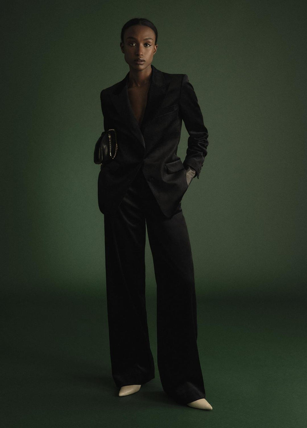 Italian Velvet High-Waist Wide-Leg Trouser in Wide Leg - BLACK