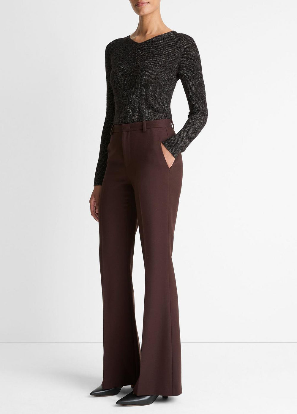 Sculptural Flare Trouser in Trousers - BLACK GRAPE