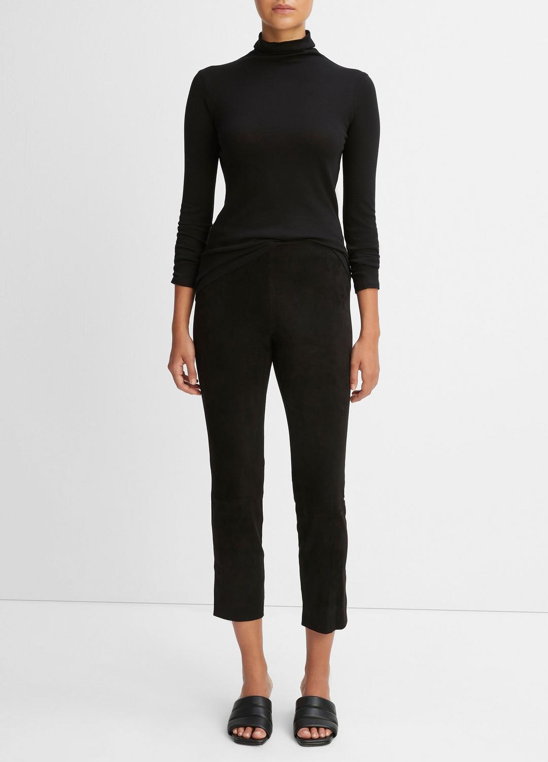 Stretch Suede Split Hem Crop Legging in Leggings - BLACK