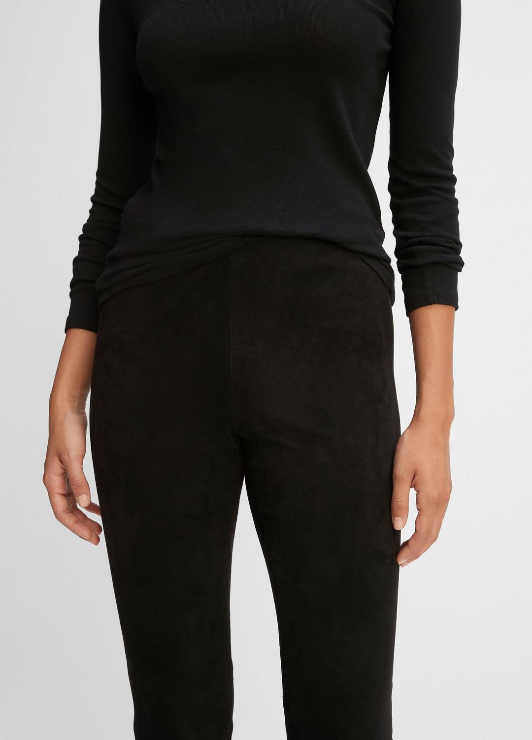 Stretch Suede Split Hem Crop Legging in Leggings - BLACK