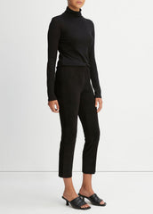 Stretch Suede Split Hem Crop Legging in Leggings - BLACK