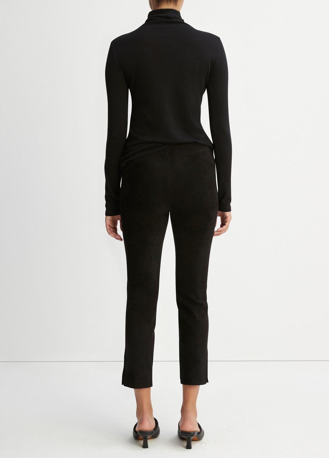 Stretch Suede Split Hem Crop Legging in Leggings - BLACK