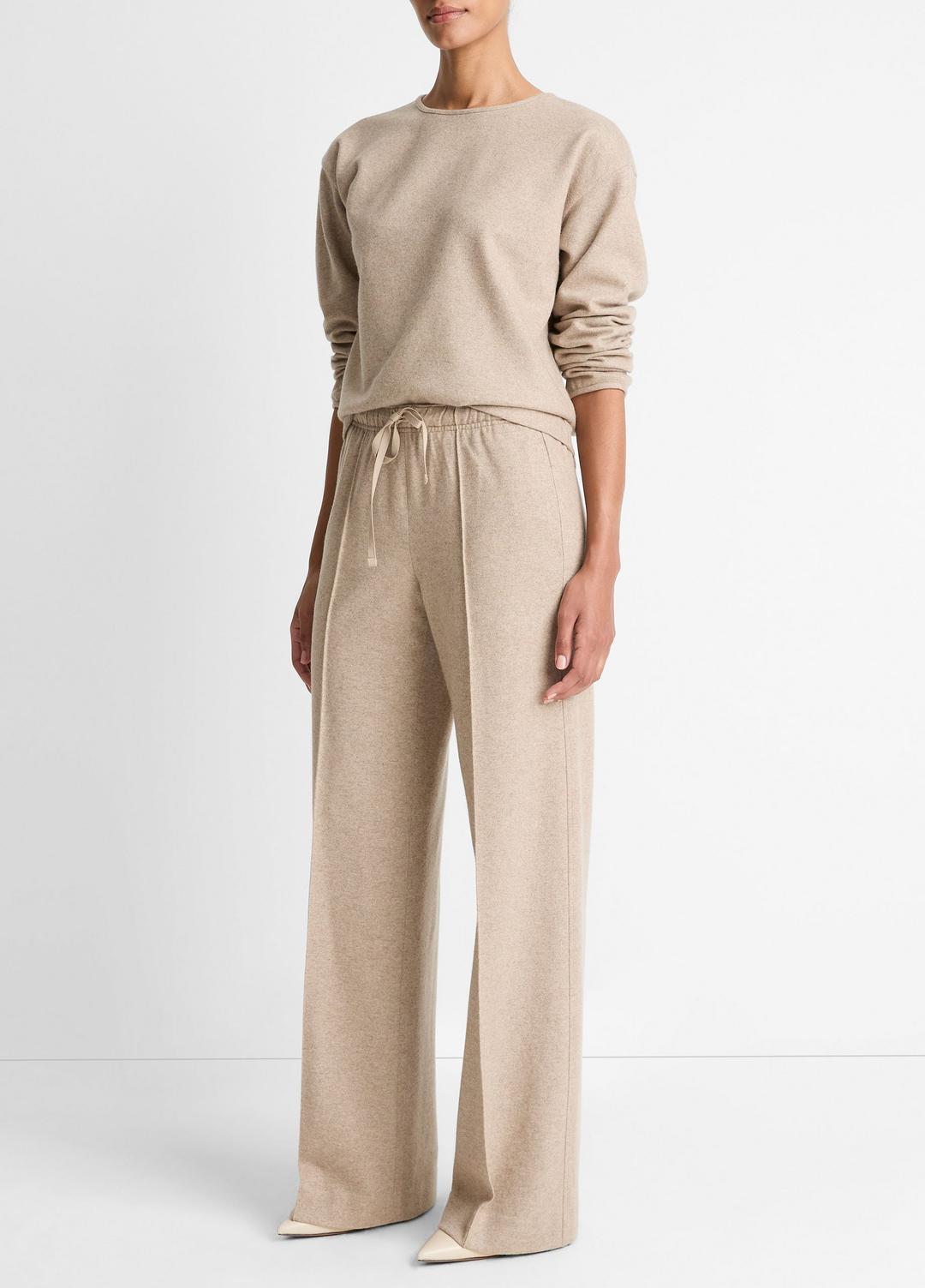 Wool-Blend Tailored Wide-Leg Pant in Wide Leg - HEATHER MARZIPAN