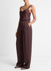 Satin Pleated Wide-Leg Trouser in Trousers - DARK FIG