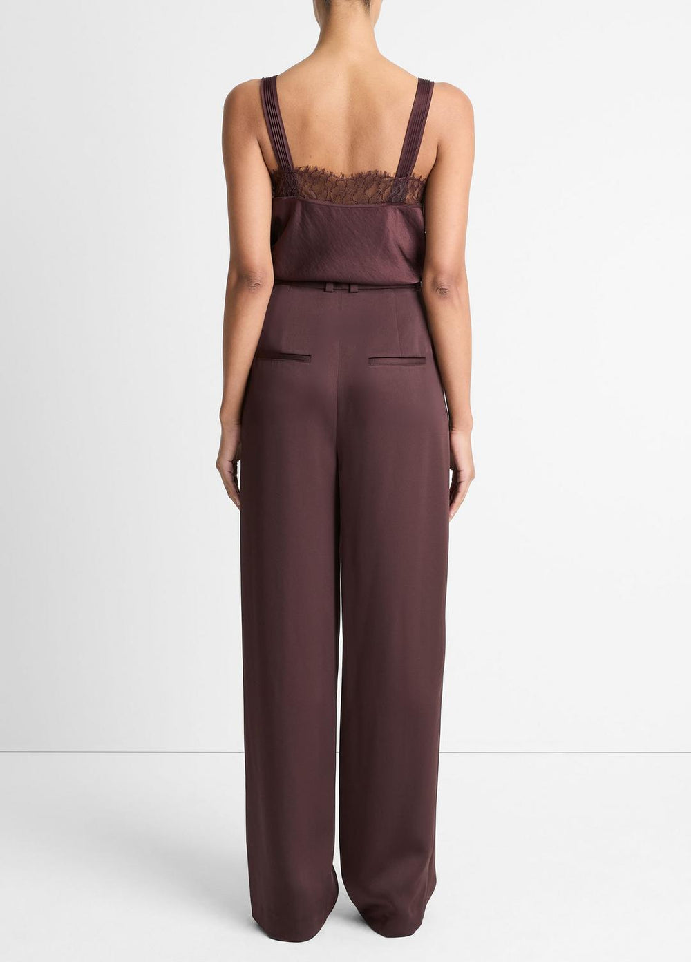 Satin Pleated Wide-Leg Trouser in Trousers - DARK FIG