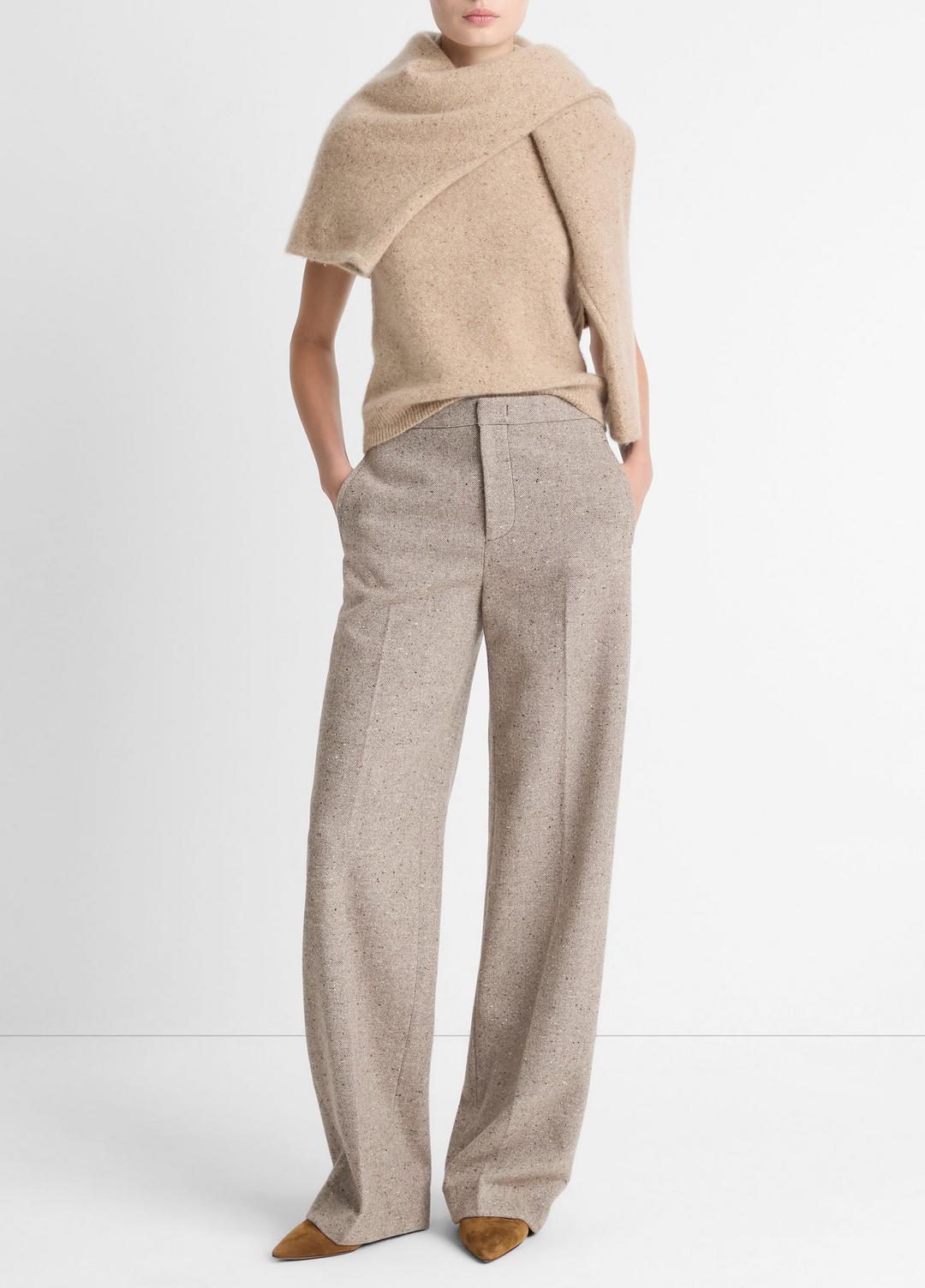 Donegal Wool-Blend Wide-Leg Trouser in Trousers - OAT STONE