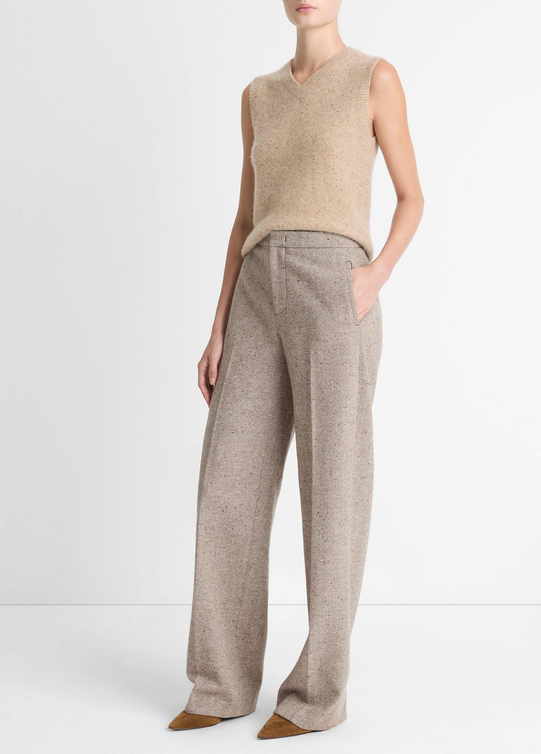 Donegal Wool-Blend Wide-Leg Trouser in Trousers - OAT STONE