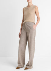Donegal Wool-Blend Wide-Leg Trouser in Trousers - OAT STONE