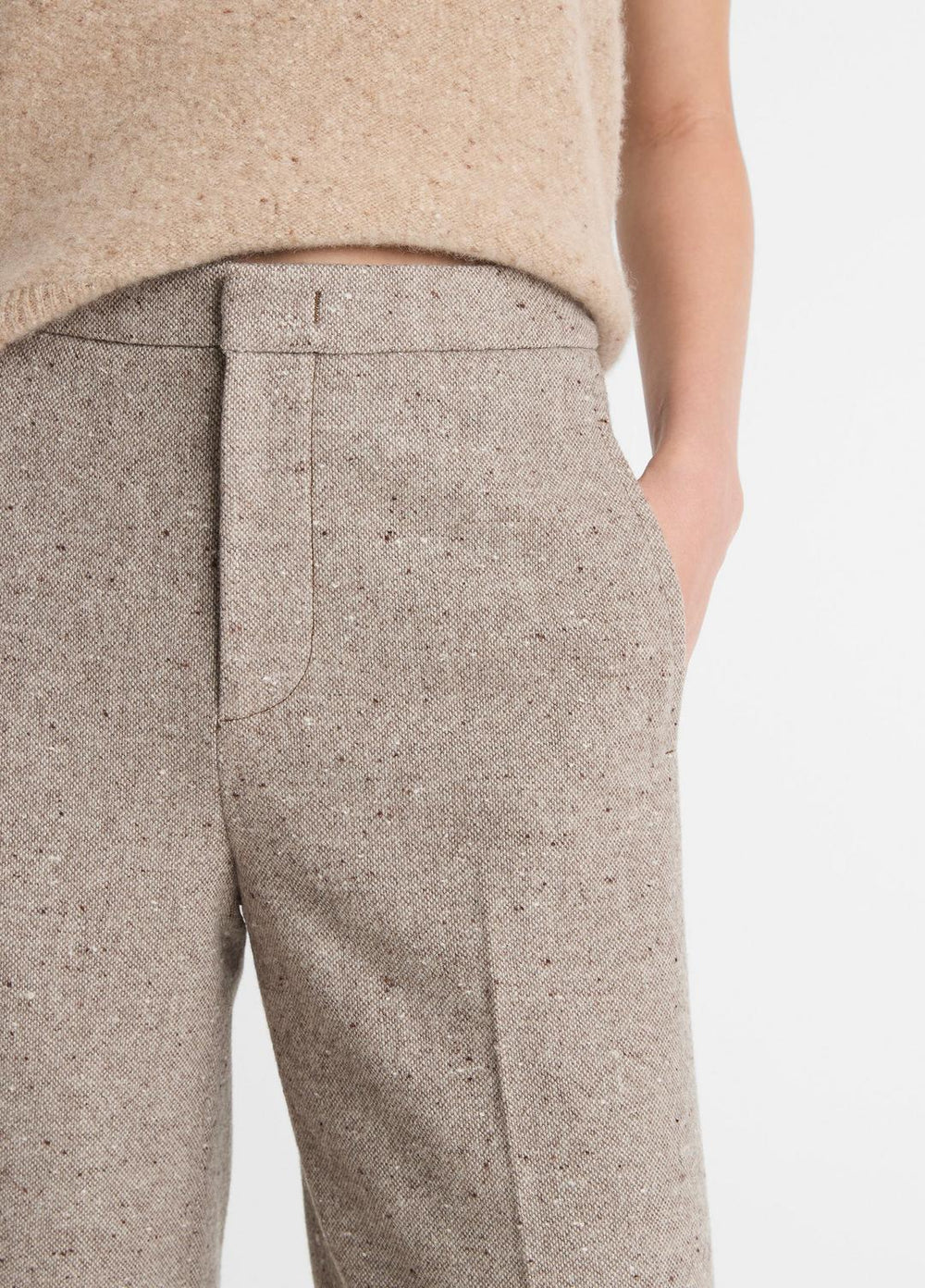 Donegal Wool-Blend Wide-Leg Trouser in Trousers - OAT STONE