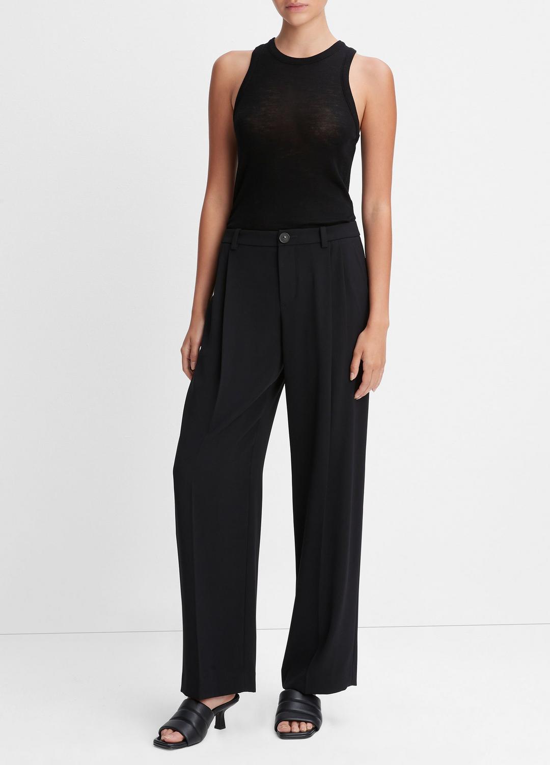 Drop-Waist Pleated Crepe Trouser in Trousers - BLACK