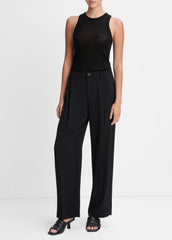 Drop-Waist Pleated Crepe Trouser in Trousers - BLACK