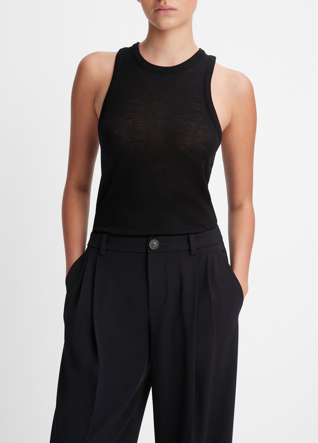 Drop-Waist Pleated Crepe Trouser in Trousers - BLACK