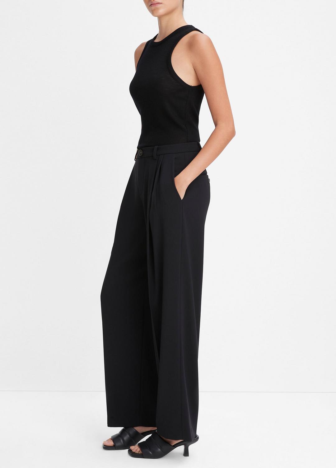Drop-Waist Pleated Crepe Trouser in Trousers - BLACK