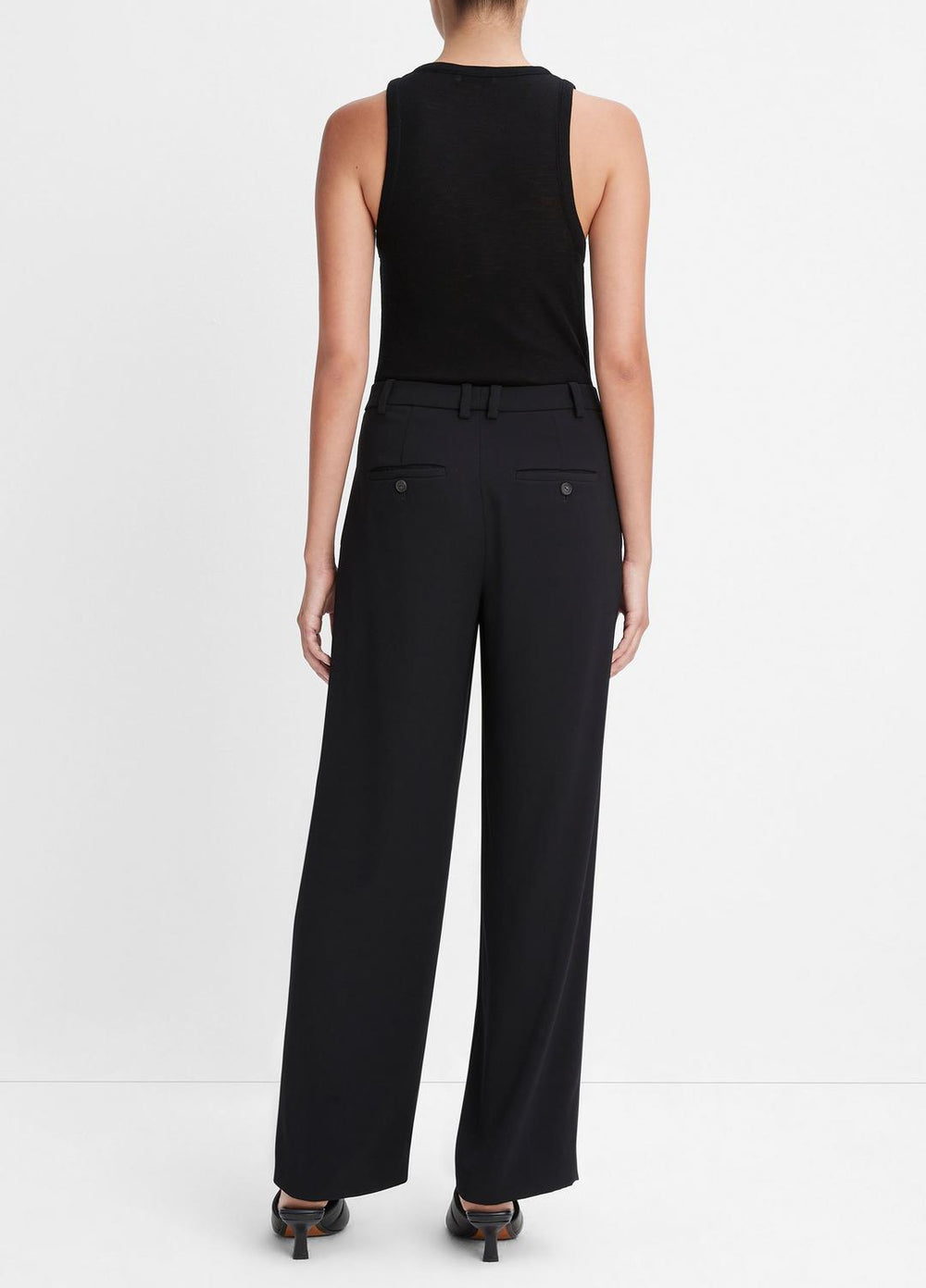 Drop-Waist Pleated Crepe Trouser in Trousers - BLACK