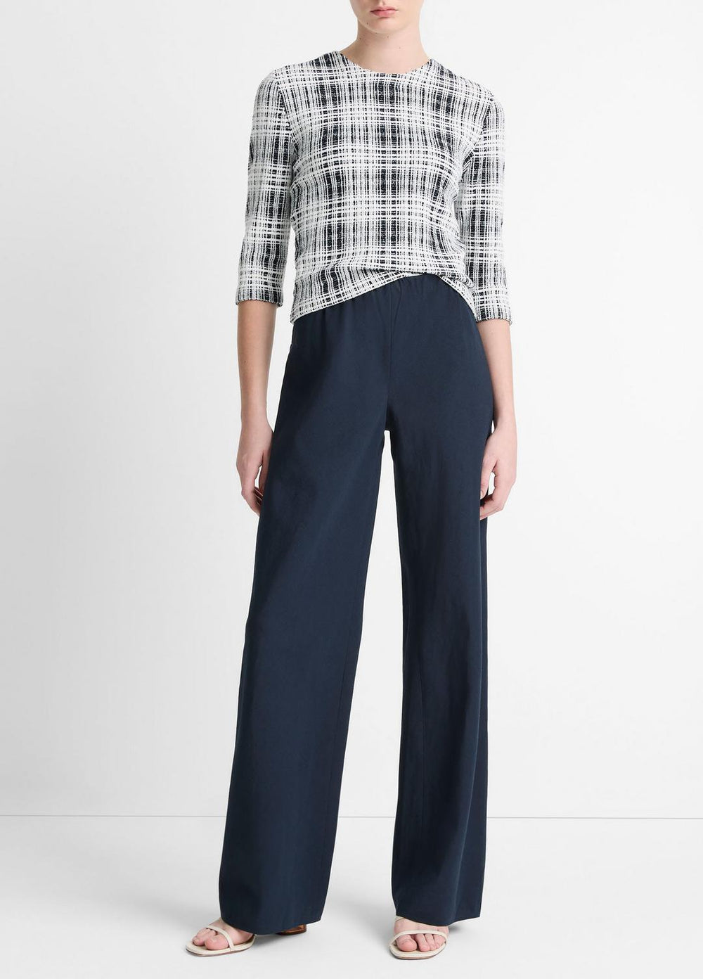 Cotton-Blend High-Waist Bias Pant in Wide Leg - COASTAL BLUE