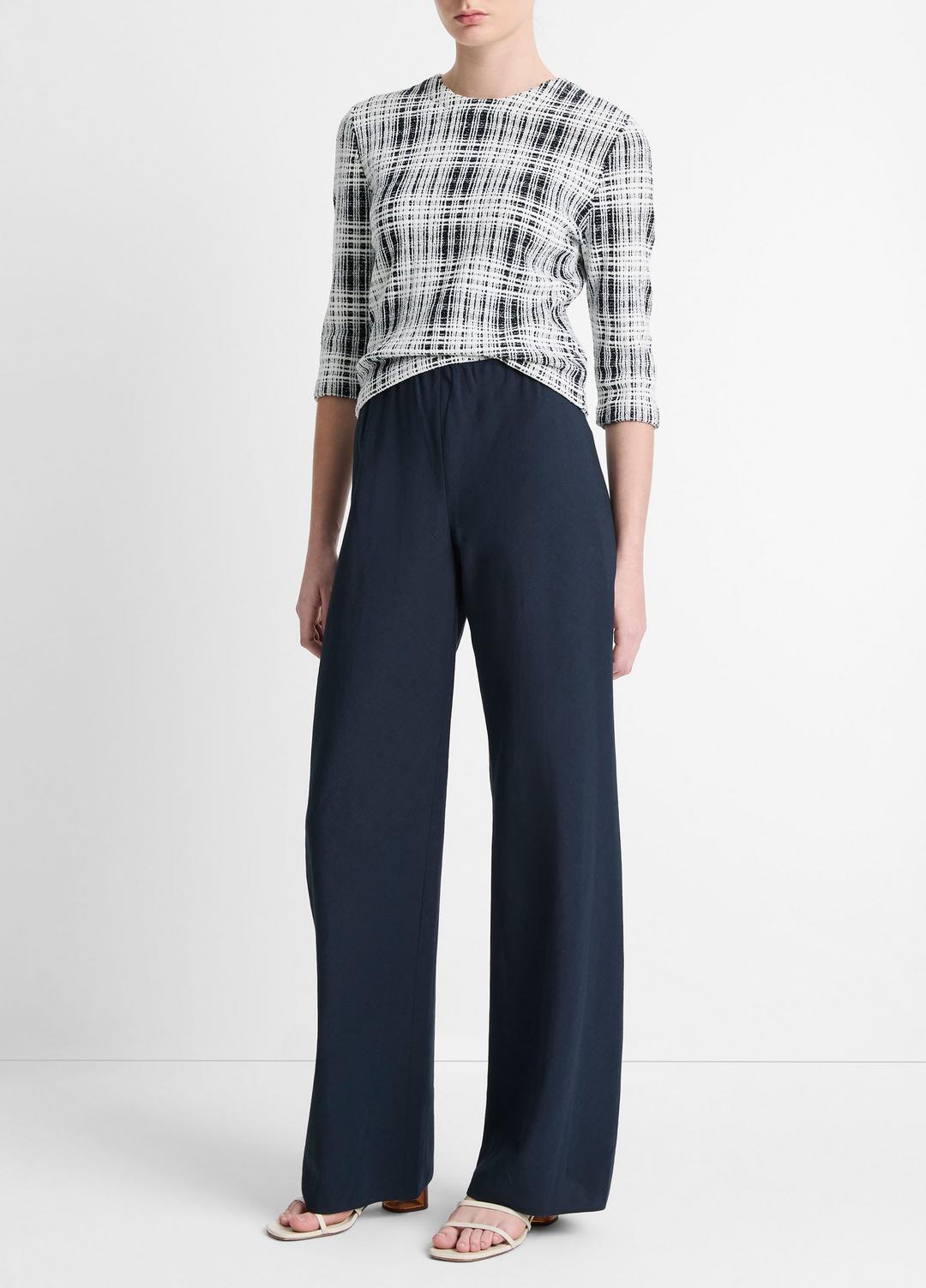 Cotton-Blend High-Waist Bias Pant in Wide Leg - COASTAL BLUE