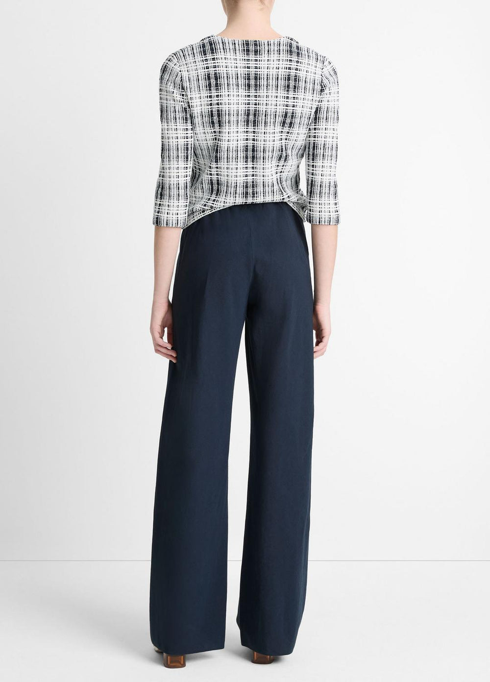 Cotton-Blend High-Waist Bias Pant in Wide Leg - COASTAL BLUE