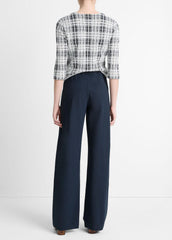Cotton-Blend High-Waist Bias Pant in Wide Leg - COASTAL BLUE