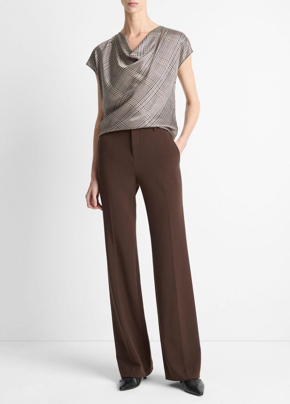 Mid-Rise Tailored Flare Pant in Trousers - DEEP ESPRESSO