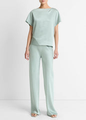 Colette High-Rise Fluid Satin Bias Pant in Trousers - ALOE STONE