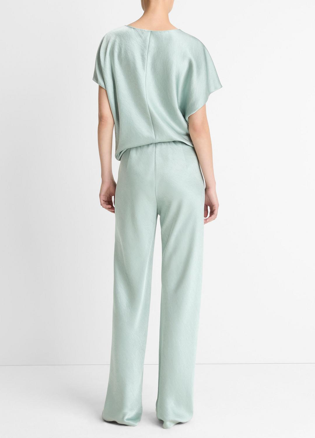 Colette High-Rise Fluid Satin Bias Pant in Trousers - ALOE STONE