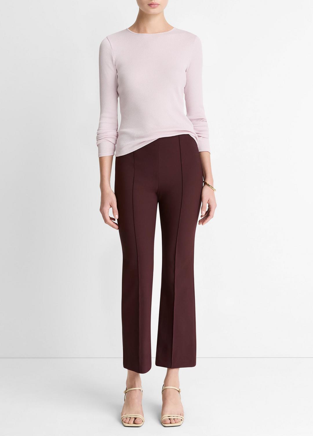 Niki Mid-Rise Pintuck Crop Flare Pant in Trousers - OXBLOOD