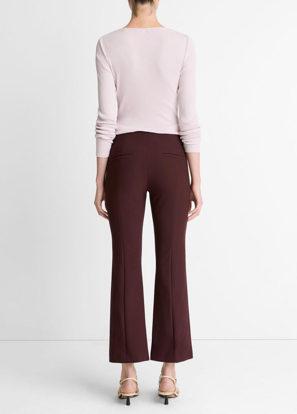 Niki Mid-Rise Pintuck Crop Flare Pant in Trousers - OXBLOOD