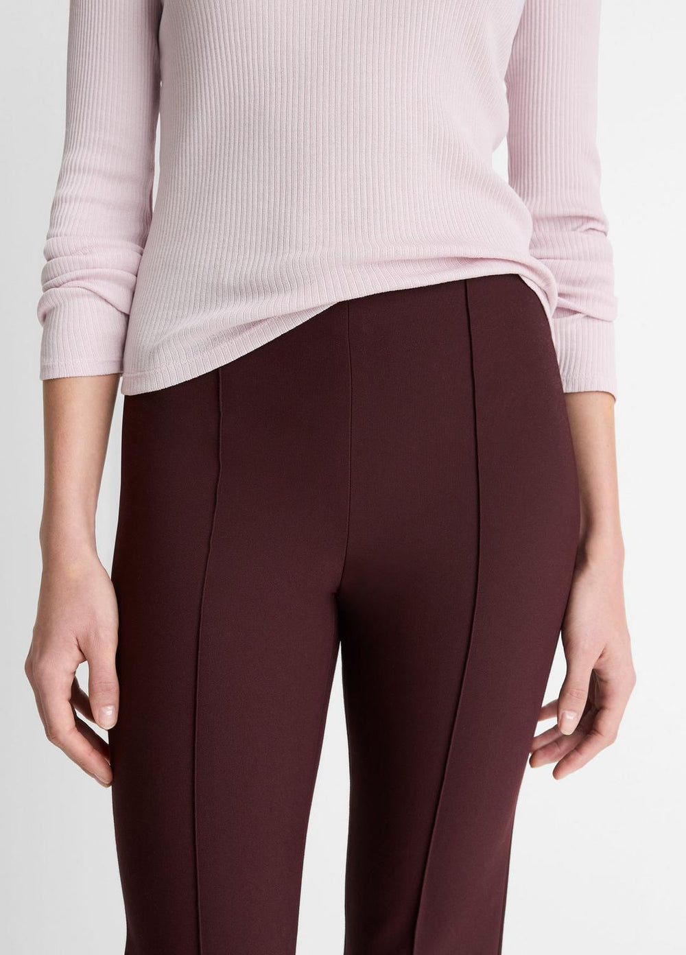 Niki Mid-Rise Pintuck Crop Flare Pant in Trousers - OXBLOOD