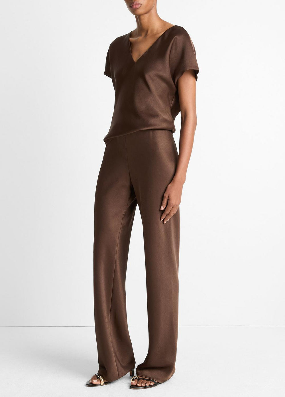 Colette High-Rise Fluid Satin Bias Pant in Trousers - ESPRESSO