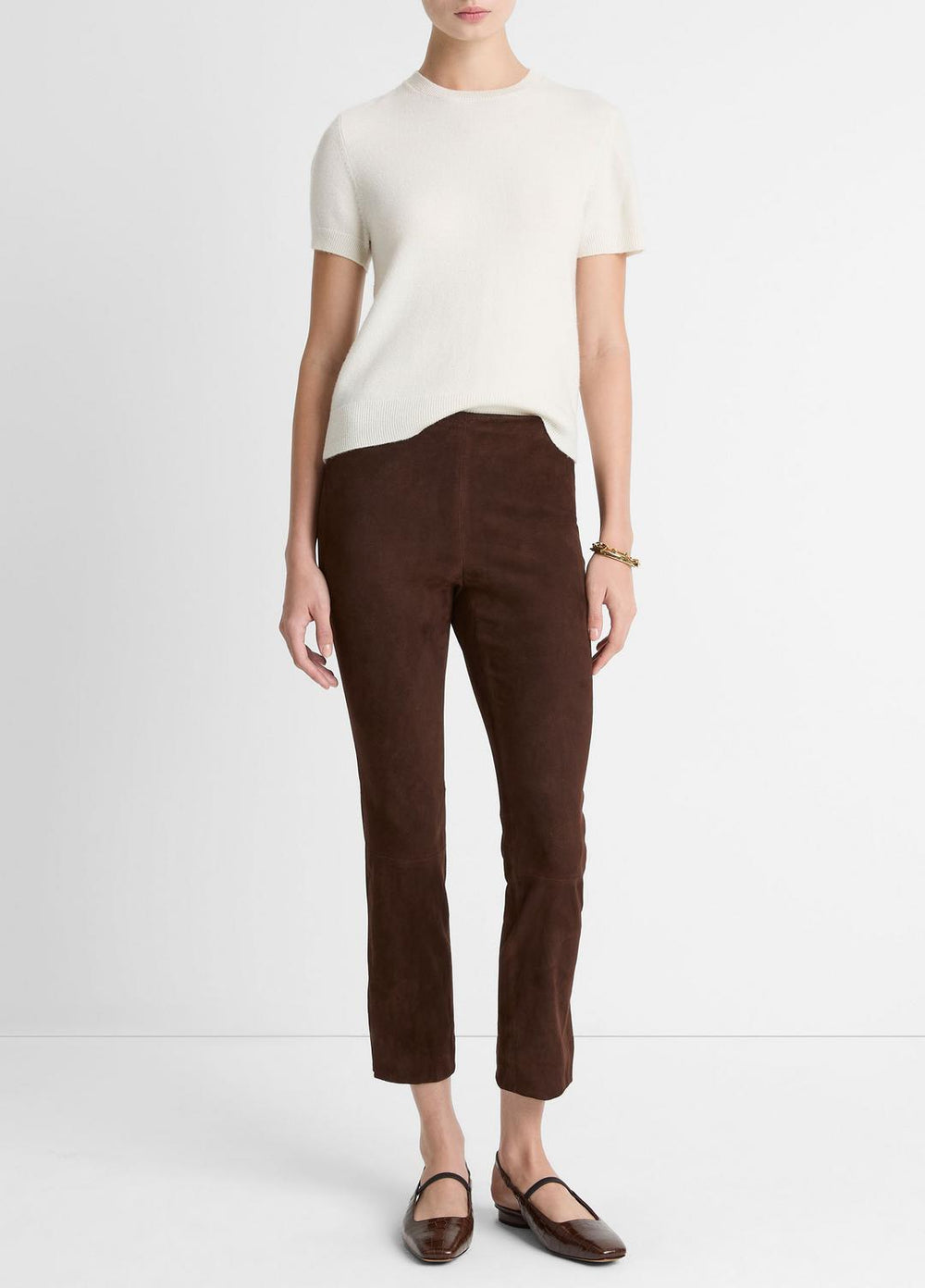 Suede Split-Hem Cropped Pant in Leggings - CHOCOLATE