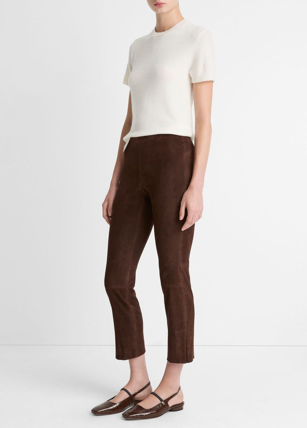 Suede Split-Hem Cropped Pant in Leggings - CHOCOLATE