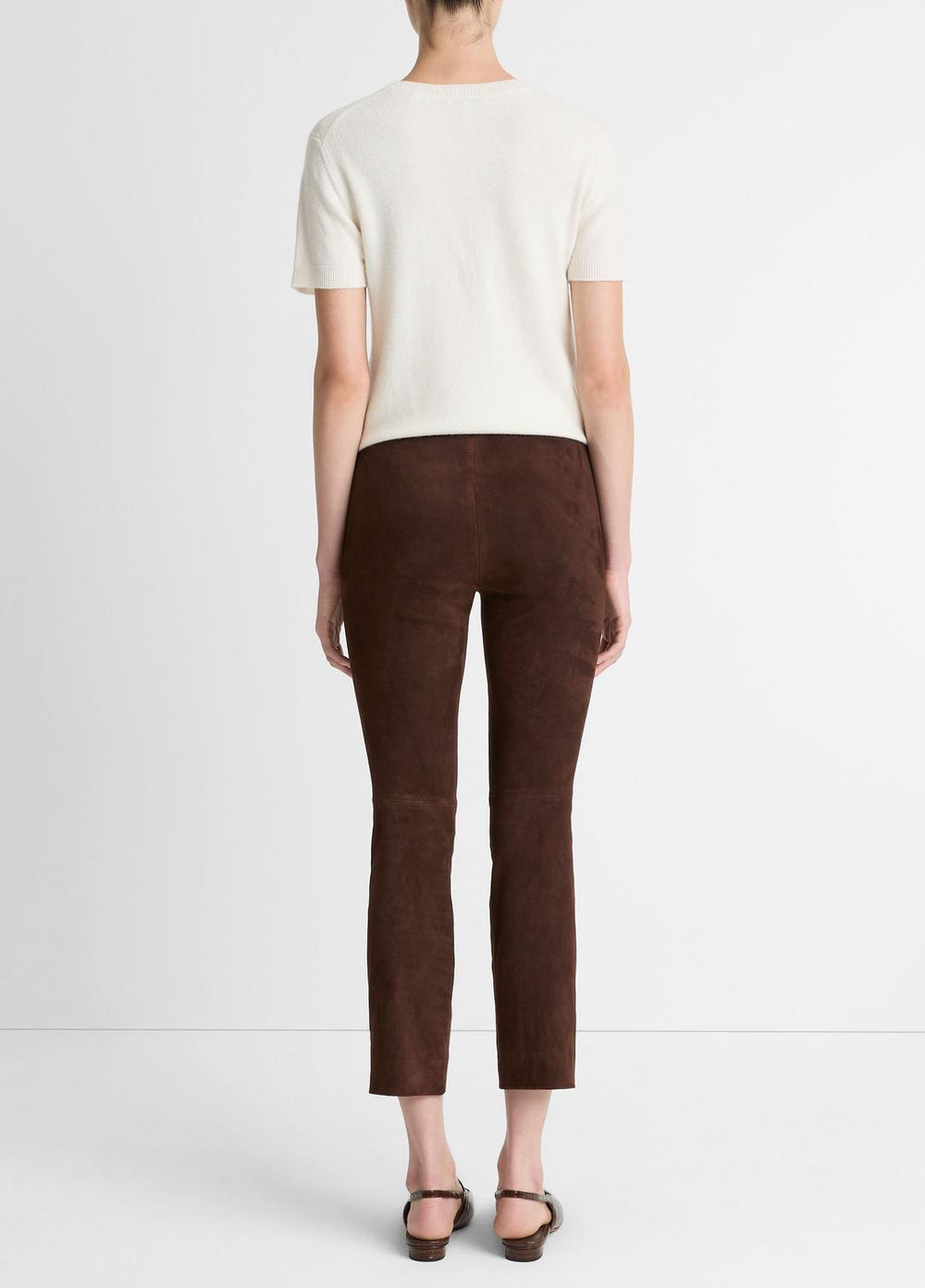 Suede Split-Hem Cropped Pant in Leggings - CHOCOLATE