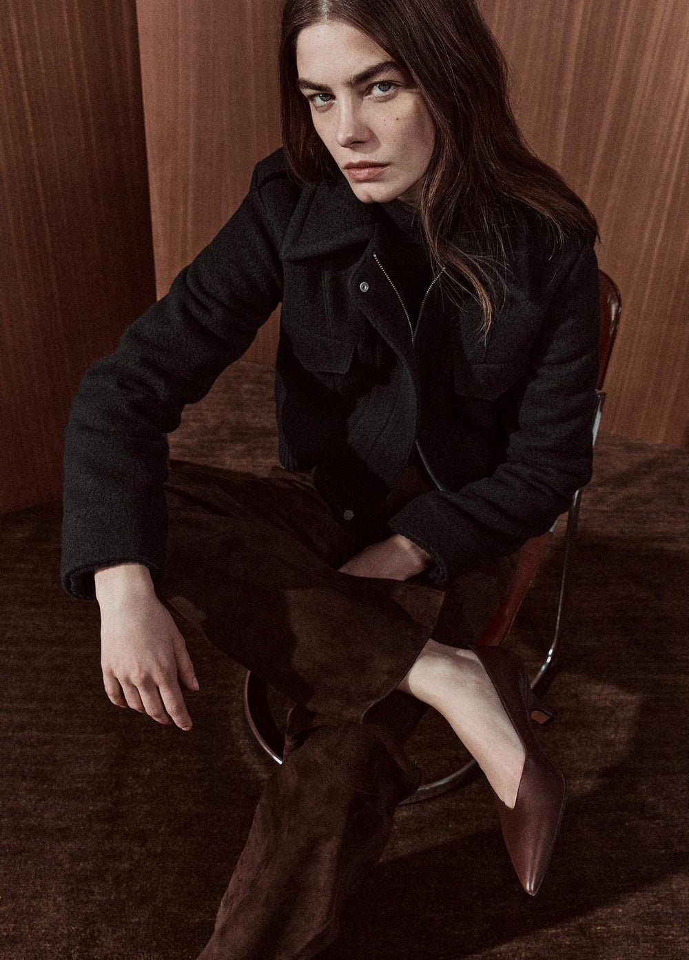 Suede Split-Hem Cropped Pant in Leggings - CHOCOLATE