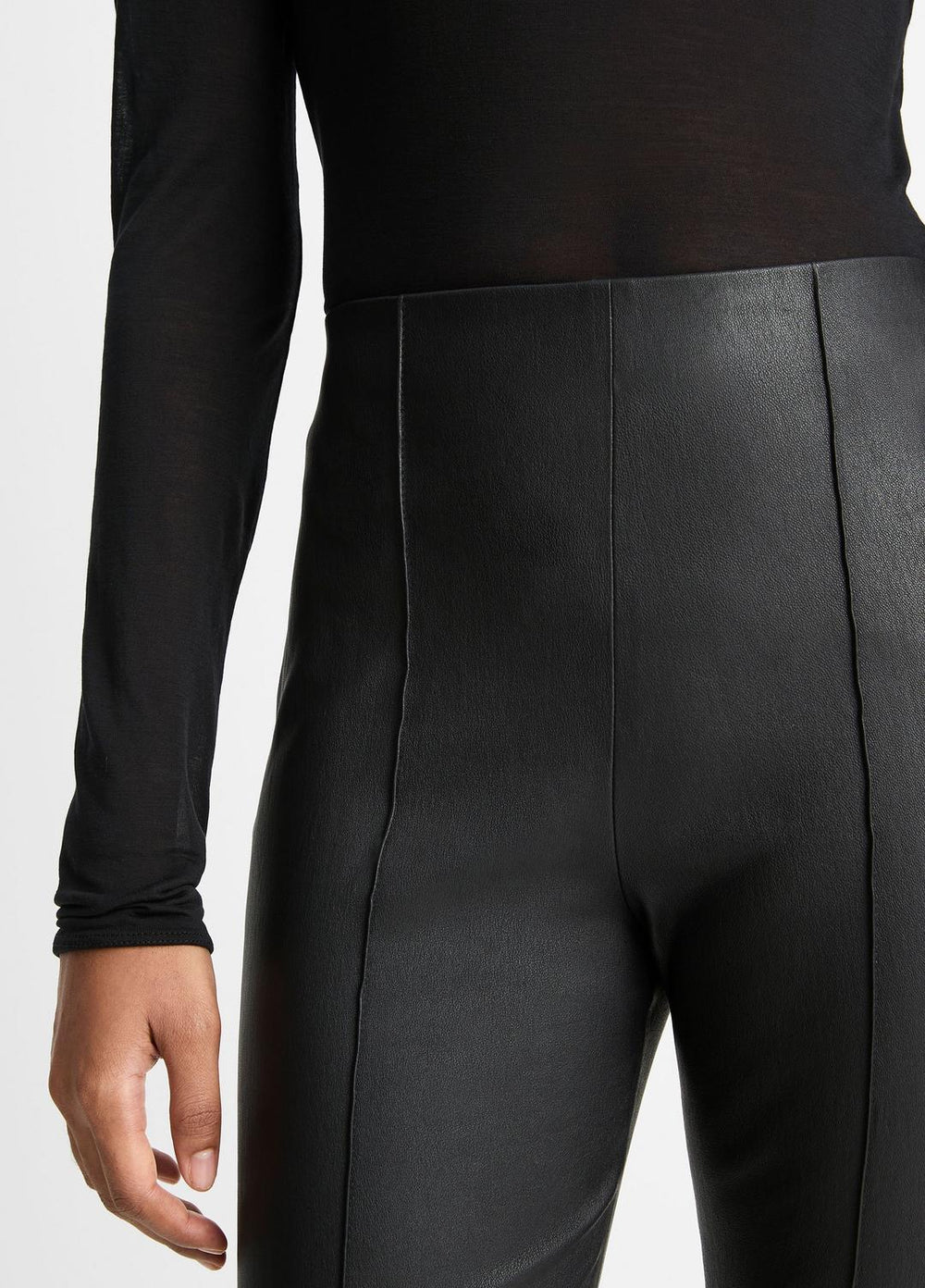 Stretch-Leather Crop Flare Pant in Trousers - BLACK