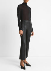 Stretch-Leather Crop Flare Pant in Trousers - BLACK
