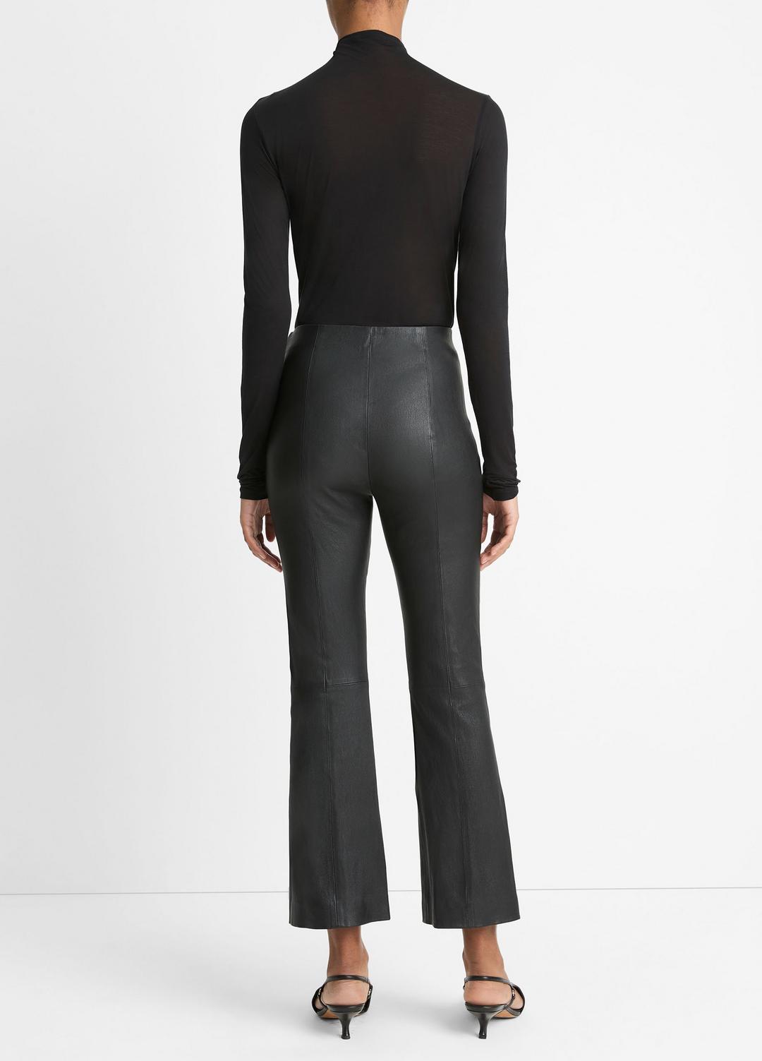 Stretch-Leather Crop Flare Pant in Trousers - BLACK