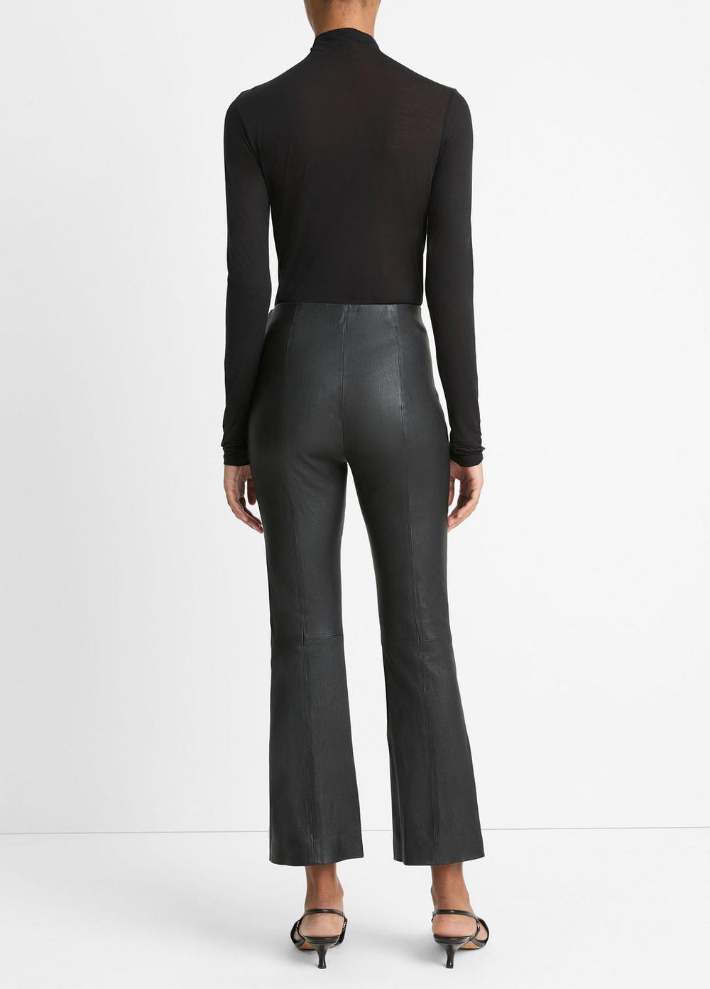 Stretch-Leather Crop Flare Pant in Trousers - BLACK