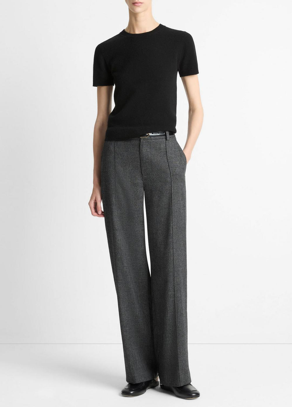 Italian Jaspe Pintuck High-Waist Wide-Leg Pant in Wide Leg - MEDIUM HEATHER GREY