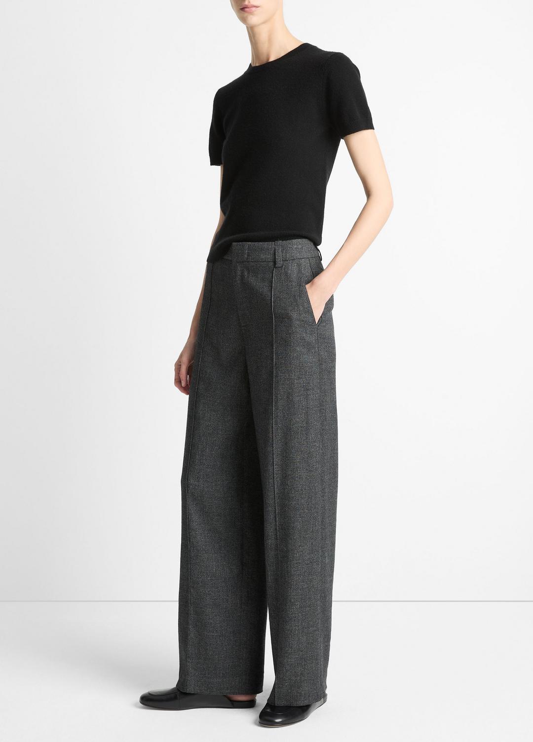 Italian Jaspe Pintuck High-Waist Wide-Leg Pant in Wide Leg - MEDIUM HEATHER GREY