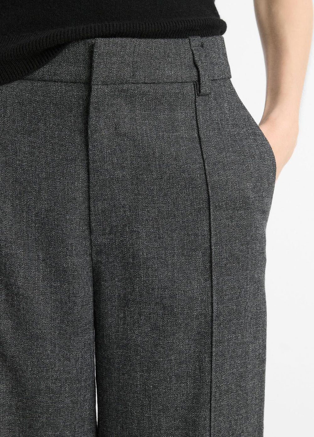 Italian Jaspe Pintuck High-Waist Wide-Leg Pant in Wide Leg - MEDIUM HEATHER GREY