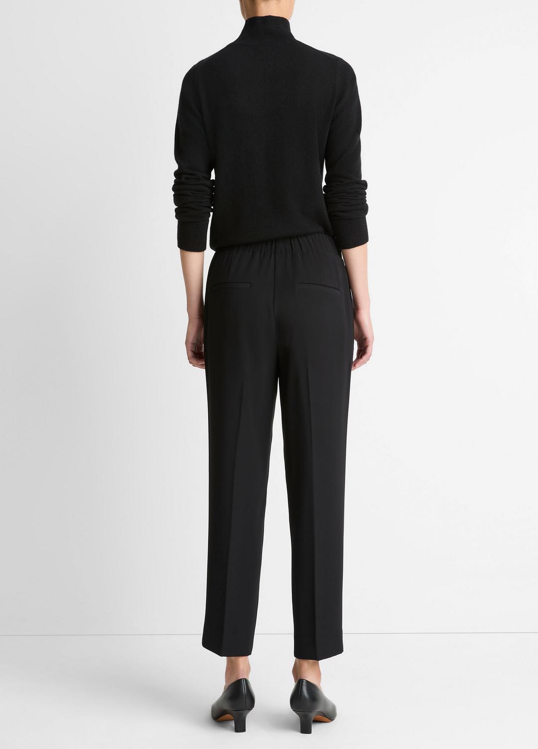 Crepe Tapered Pull-On Pant in Trousers - BLACK